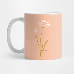 Modern minimal white poppy drawing on pink Mug